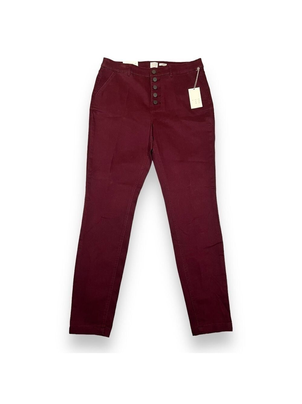 A New Day Women’s Skinny Button Front Jeans Burgundy Size 14 - Picture 2 of 7